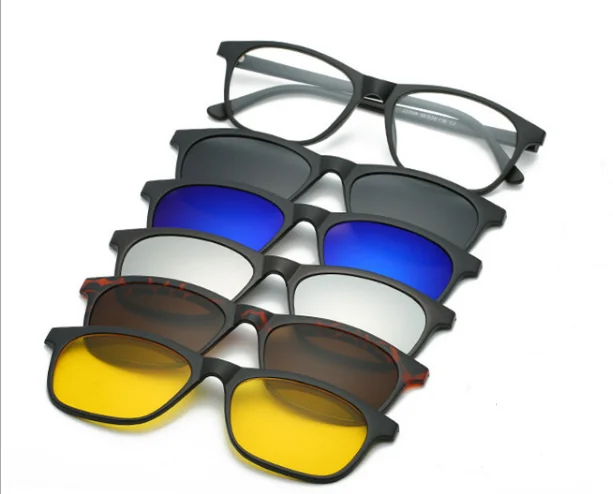 5 + 1 желтый/черный в наличии Высокое качество TR90 поляризованные 6 в 1 магнитные зеркальные солнцезащитные очки с клипсой на оправе для очков