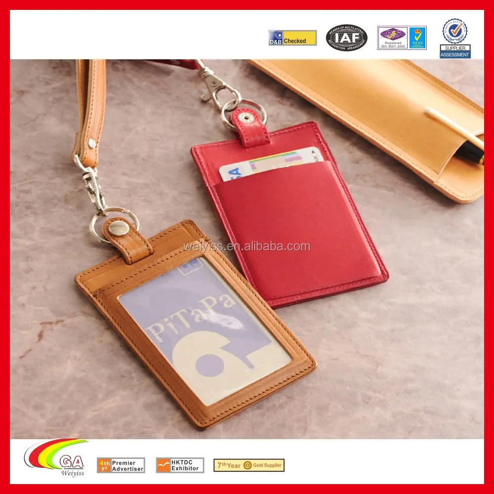 Высококачественный кожаный футляр для удостоверения личности с ремешком, оптовая продажа, футляр для удостоверения личности из искусственной кожи для бизнеса