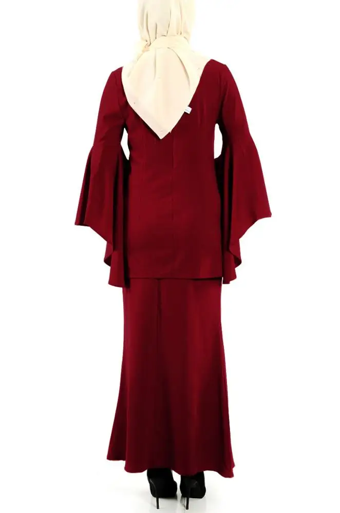 
2020 EID Lady Baju Kurung Flared Sleeves Fashion Solid Color Malaysia Clothing 