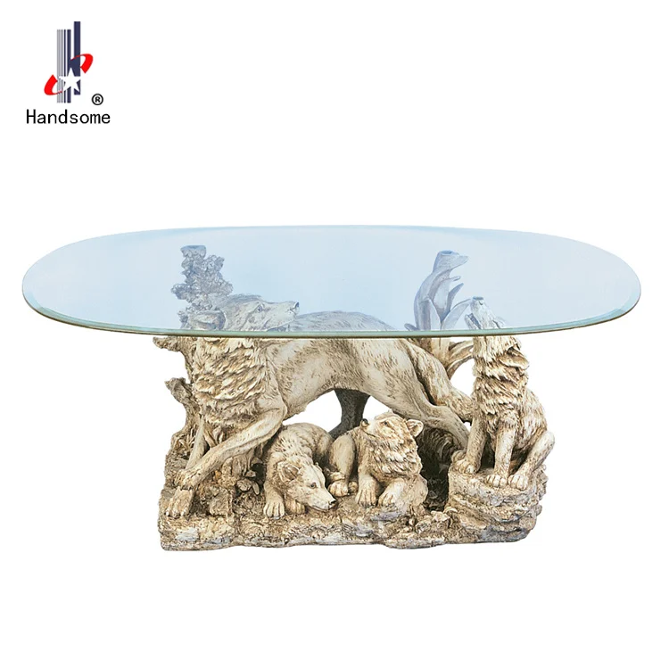 48 Inch Dining Table Wolf Design Glass Table Animal Coffee Table