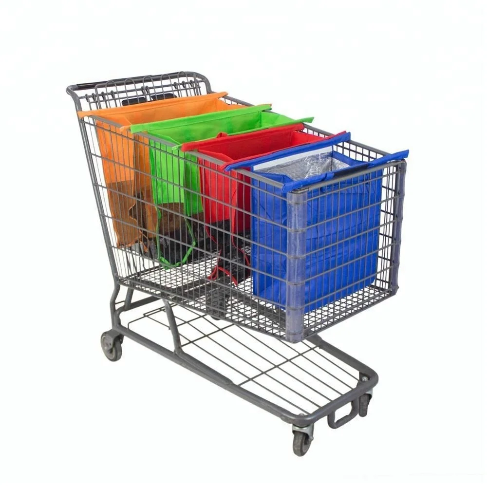 Экологически чистые многоразовые продуктовые сумки с изолированным охладителем, 4 комплекта, тележки, сумки для супермаркетов (60772477280)