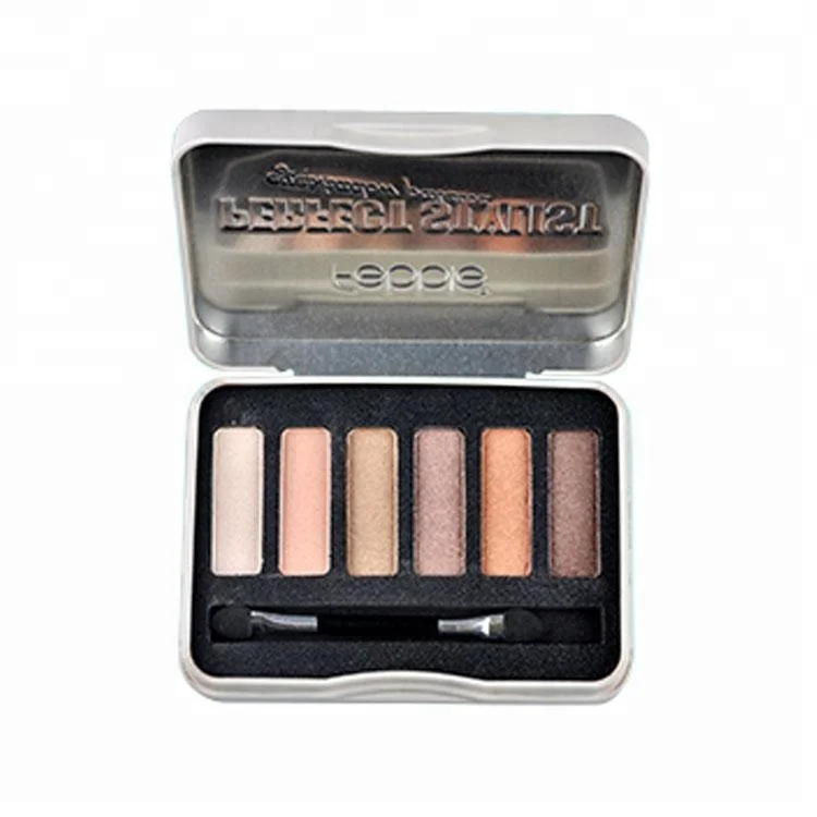 custom logo holographic printing makeup eyeshadow and eyebrow tin palette 6 colors