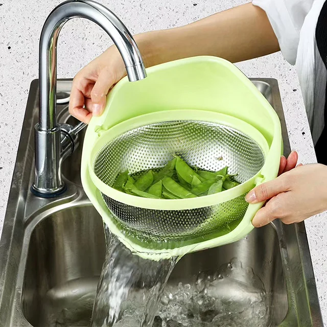 YUGOSLU NEW DESIGN 3pcs 360 degree rotating double-layer stainless steel strainer colander set