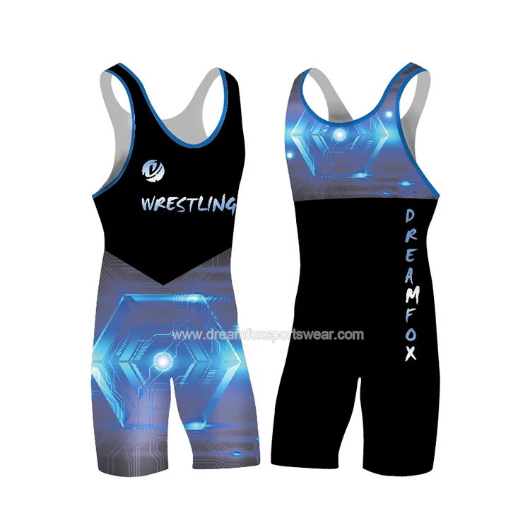 Wholesale gym youth wrestling wear digital printing hot sale custom sublimation bodysuit spandex kids wrestling singlet cheap