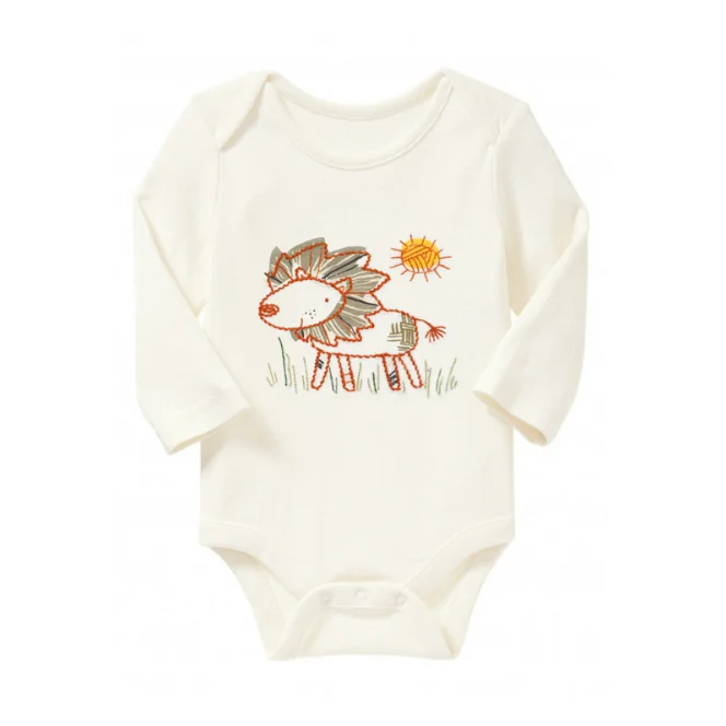Baby romper cotton 100% organic longsleeve bodysuit white color with cute style prints and embroidery hot sale high quality wear