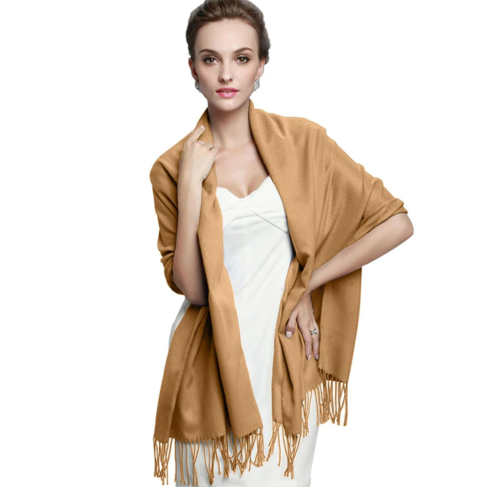 
Wholesale Custom Logo Lady Winter Tassel Cashmere Plain Women Ladies Pashmina Shawl Scarf 