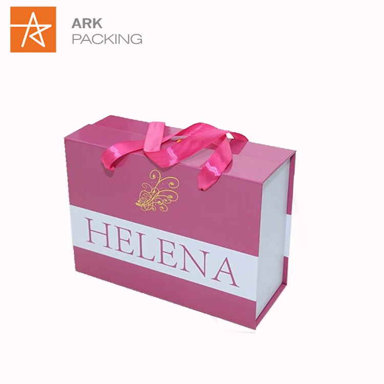 
custom eco-friendly cardboard shipping pink gift paper packing boxes with ribbon Portable shoe 