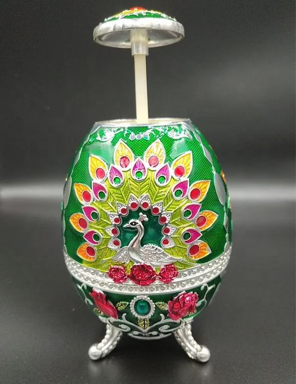 New arrival Automatic Toothpick Holder for Home Decoration Green Plated Zinc Alloy Metal Faberge Egg Box Hot sale