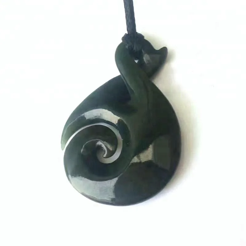
Maori Style Twist Swirl Natural Dark Green Nephrite Jade Pendant 