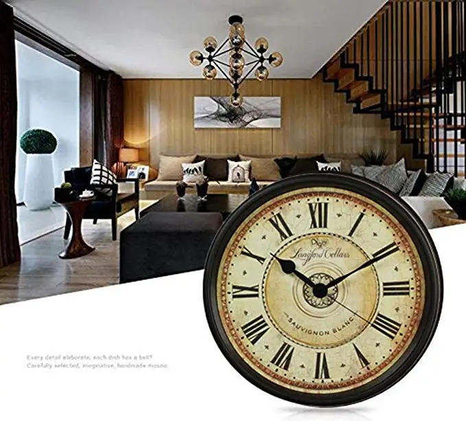 Wall Clock, JUSTUP 12 inch Black Wall Clock European Style Retro Vintage Clock Non - Ticking Whisper Quiet Battery Operated with