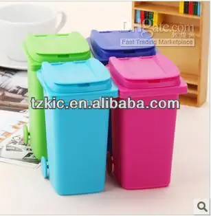 Plastic Mini Trash Can Style Desktop bin Storage Case w/ Cover for Small Gadgets - Green