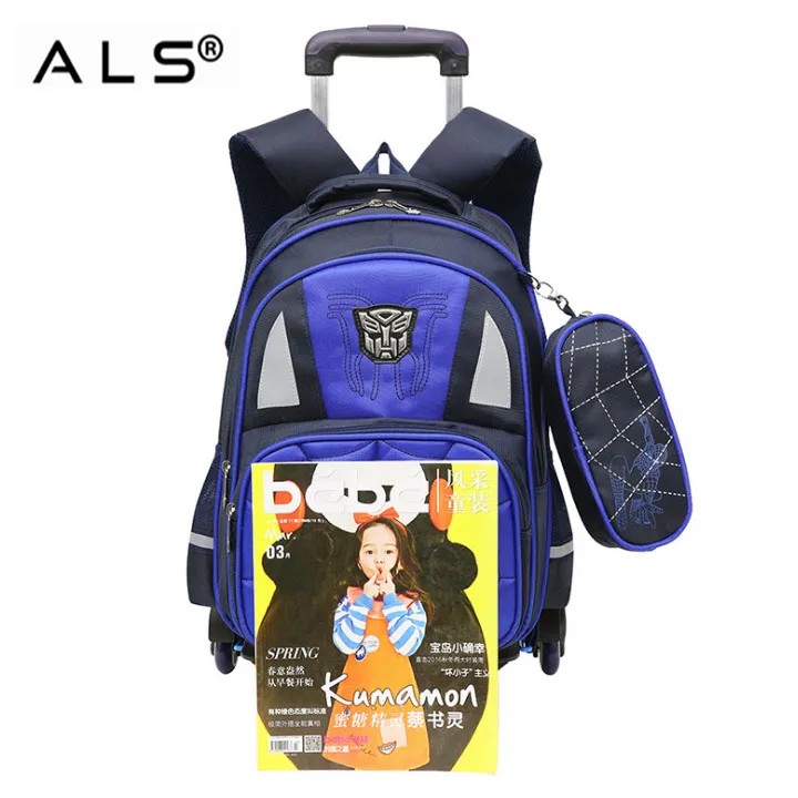 
Cartoon Detachable Children Trolley School Bag With Three Wheel Spiderman Trolley Backpack 