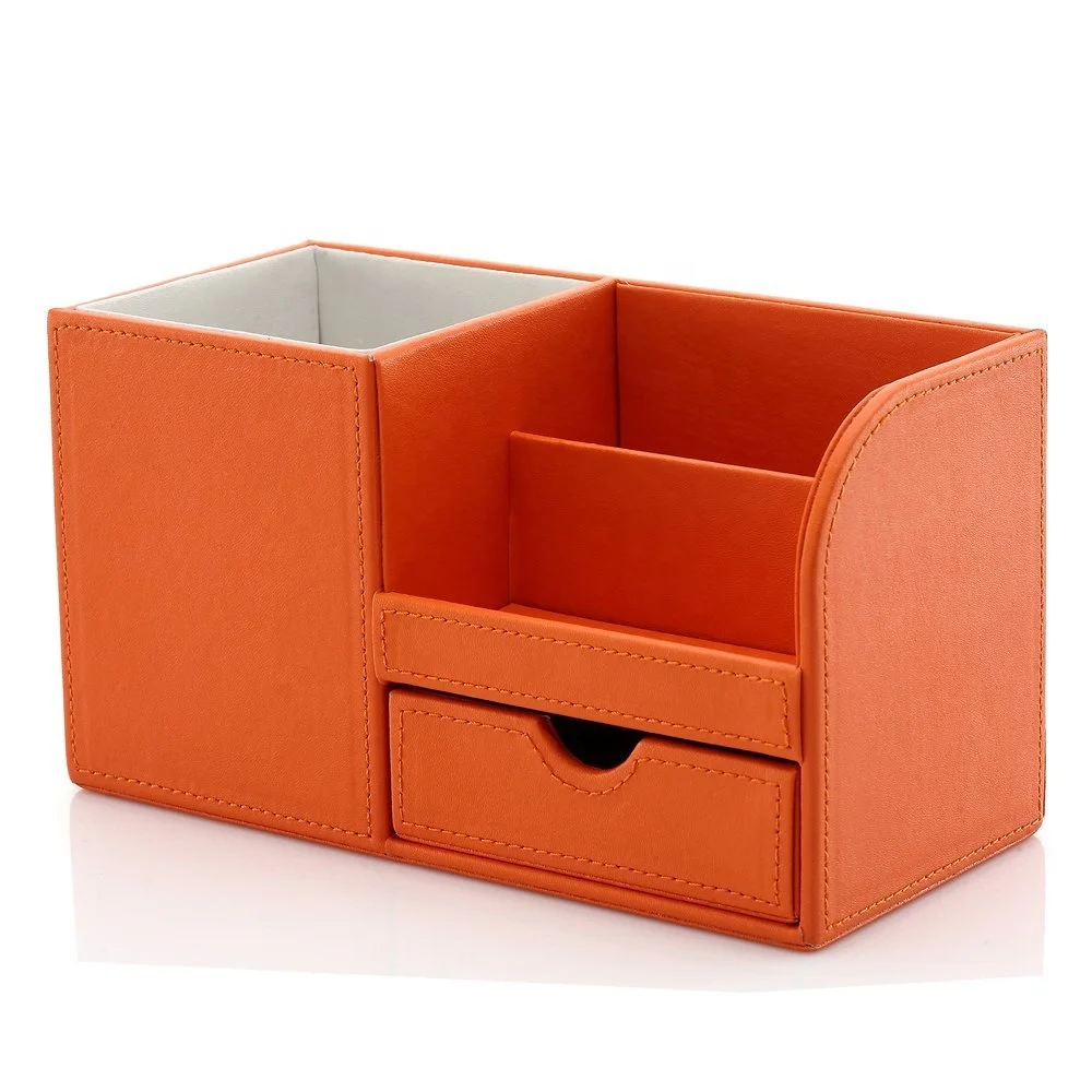 Genuine Real Split Bonded leather custom desktop storage boxes desk organizer