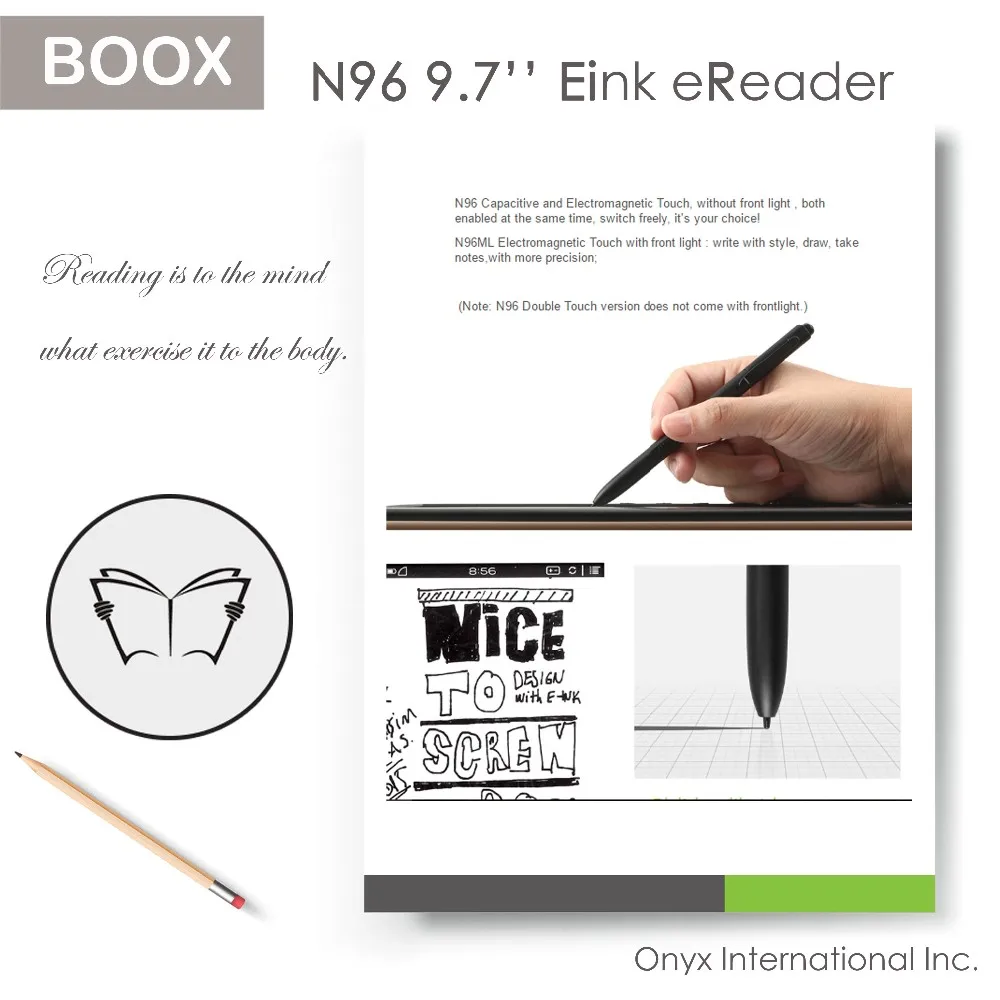 9.7 inch aluminum housing e ink carta Screen ebook reader with Library, Notes, Dictionary and Brower