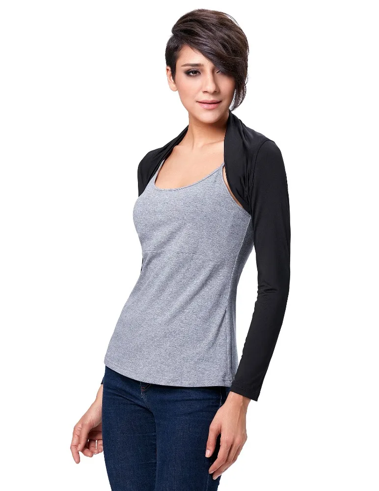 BP Women Comfortable Modal Black Long Sleeve Bolero Shrug Crop Top BP000114-1