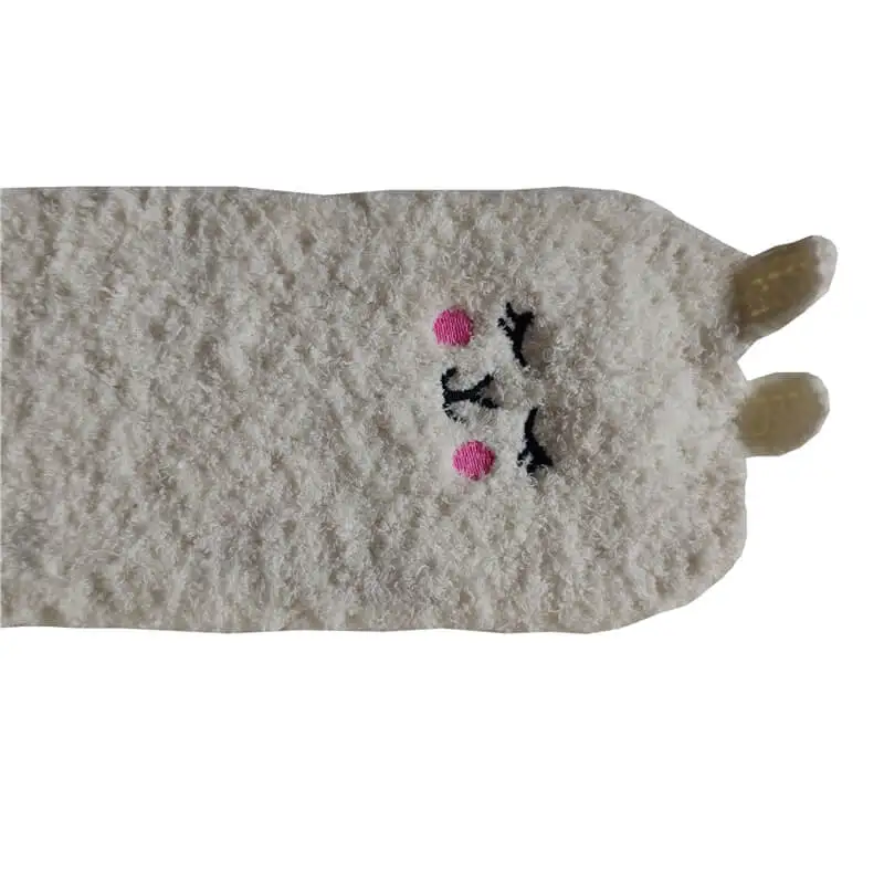 Girls White Fluffy Plush Comfy Warm Home Slipper Fuzzy Socks with Cute Animal Cuffs
