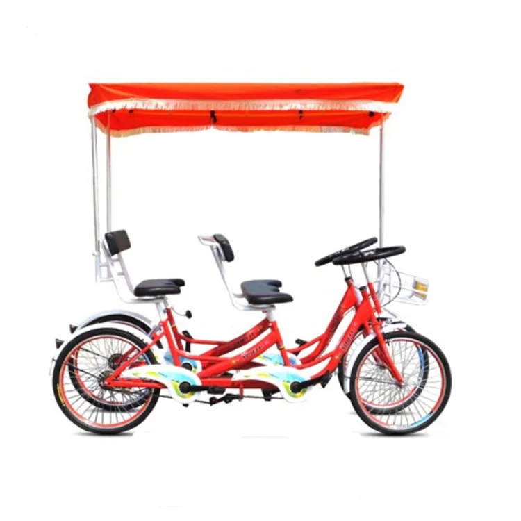 Fashion 4 seat quadricycle 4 person surrey bike/park rental sightseeing bike/24 inch tandem bikes