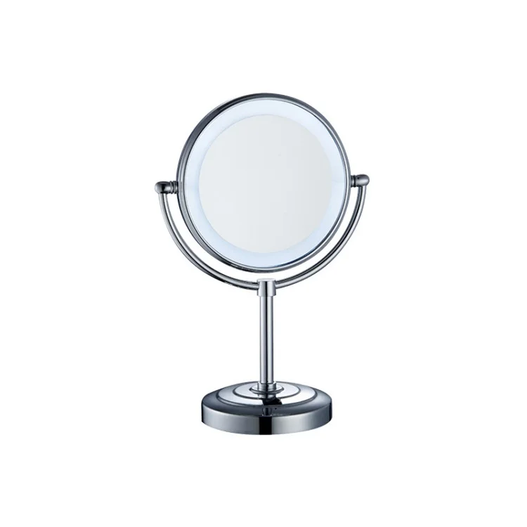 Fancy 2-face double sided LED standing table round makeup light shaving hotel beauty compact mirror with led lights