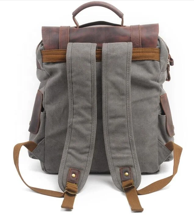 F6820L-2 Wholesale Vintage Canvas Backpack Motorcycle Man Bags Shoulder Backpack