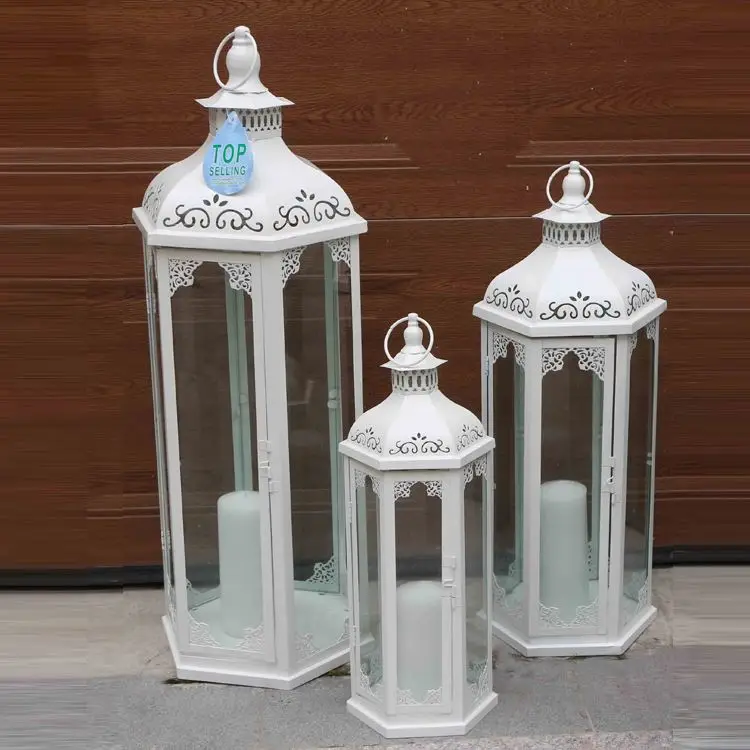White garden decoration wedding candle moroccan lantern set of 3 metal lantern