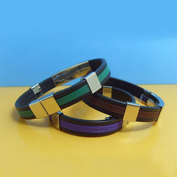 
Wholesale Customized Stainless Steel Adjustable Silicone Rubber Bracelets 