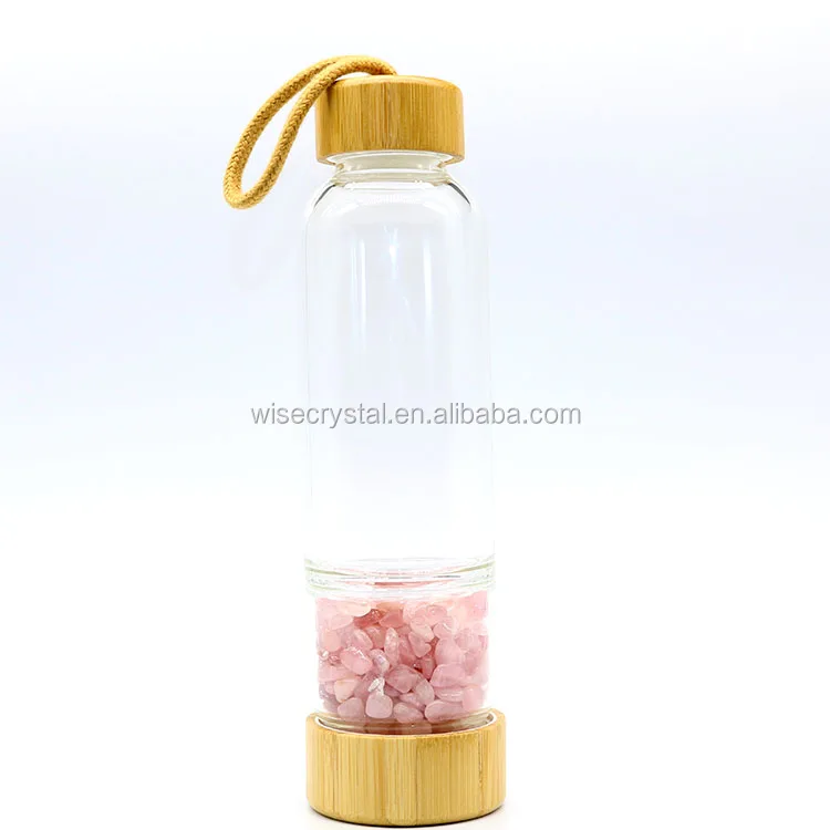 Best selling products healing crystal water bottle with Bamboo Lid