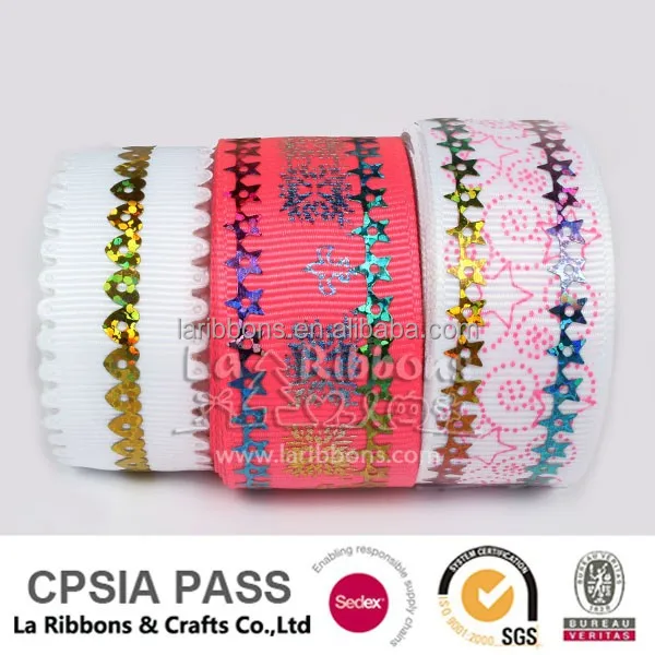 Scrapbooking Sequin foil printing grosgrain ribbon