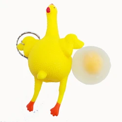 Halloween Day Funny Toy Chicken Egg Laying Hens Crowded Stress Ball Keychain 3D Rubber Keychain