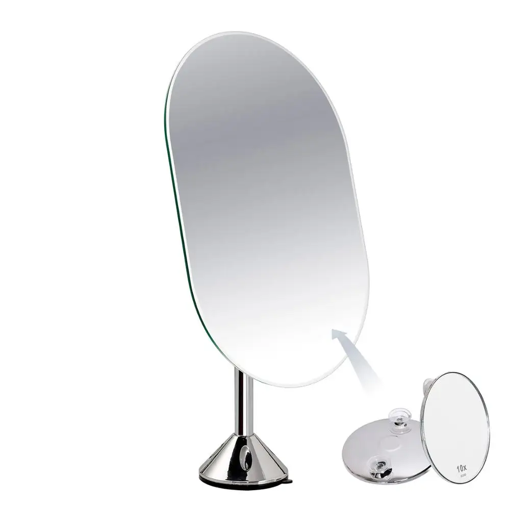One  side Frameless Oval  Desktop Vanity Mirror with Suction Cup and Removable Small Magnified Mirror