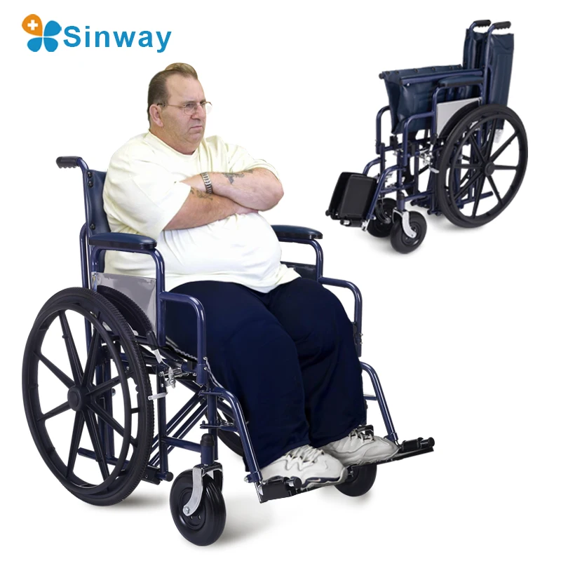 Steel Folding Bariatric  Medical Adjustable Folding Footrest Wheel Chair Wheelchair For Disabled People