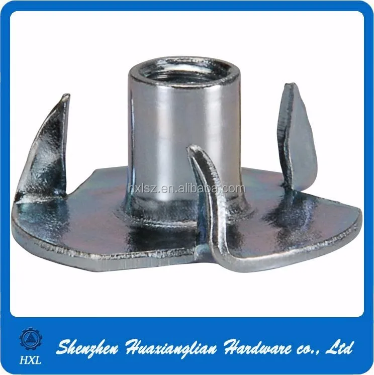 10-24 3/8 M5 M6 M8 Zinc Plated Steel Connector Furniture Nut With Prongs