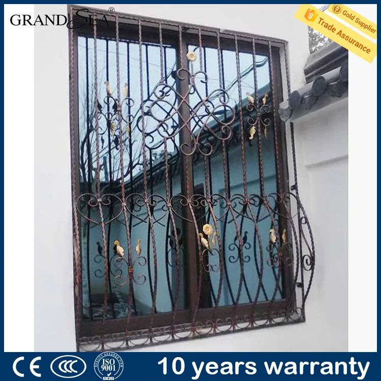 Residential used aluminum glass window with stainless steel grill design burglar proof
