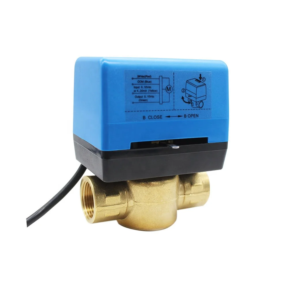 24V 2 Way/3 Way 0-10V/4~20mA Modulating  water valve electric actuator Motorized solenoid valve For FCU