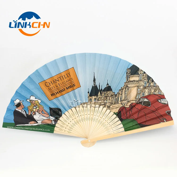 Custom printed large abanico folding hand fan with bamboo handle