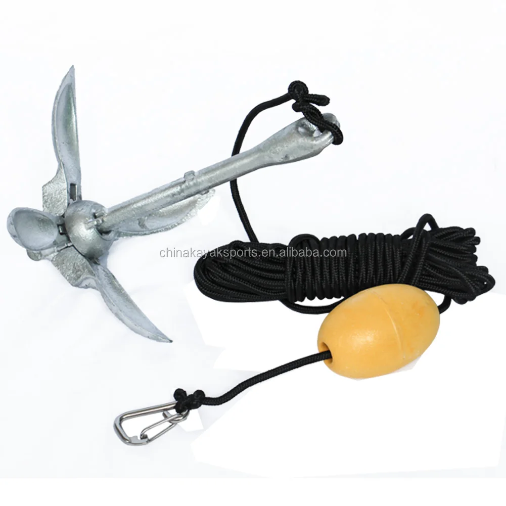 Anchor Kit for Canoes, Small Boats and Jet Skis - 3.3 lb Galvanized Iron Folding Grapnel Anchor
