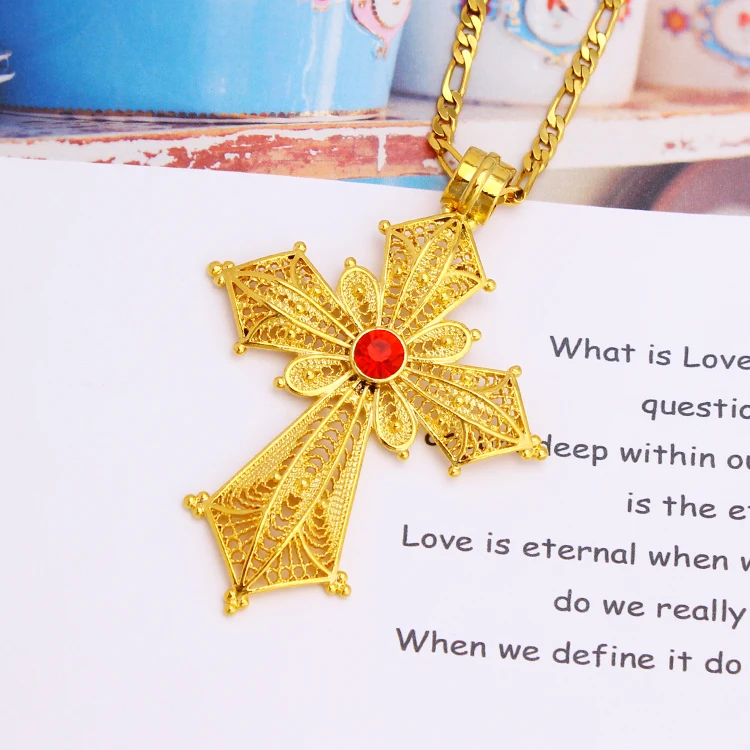 FS Newest Big Cross With One Red Stone Pendant Nice Jewelry For African