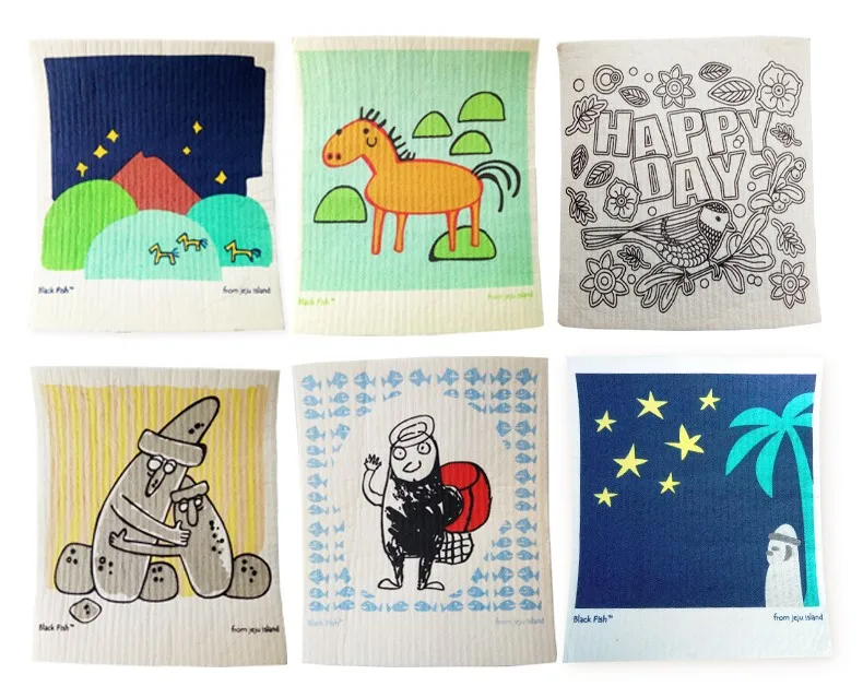 
Natural Eco Friendly Customized design printed Wholesale sponge magic household cellulose Dish cloth For kitchen 