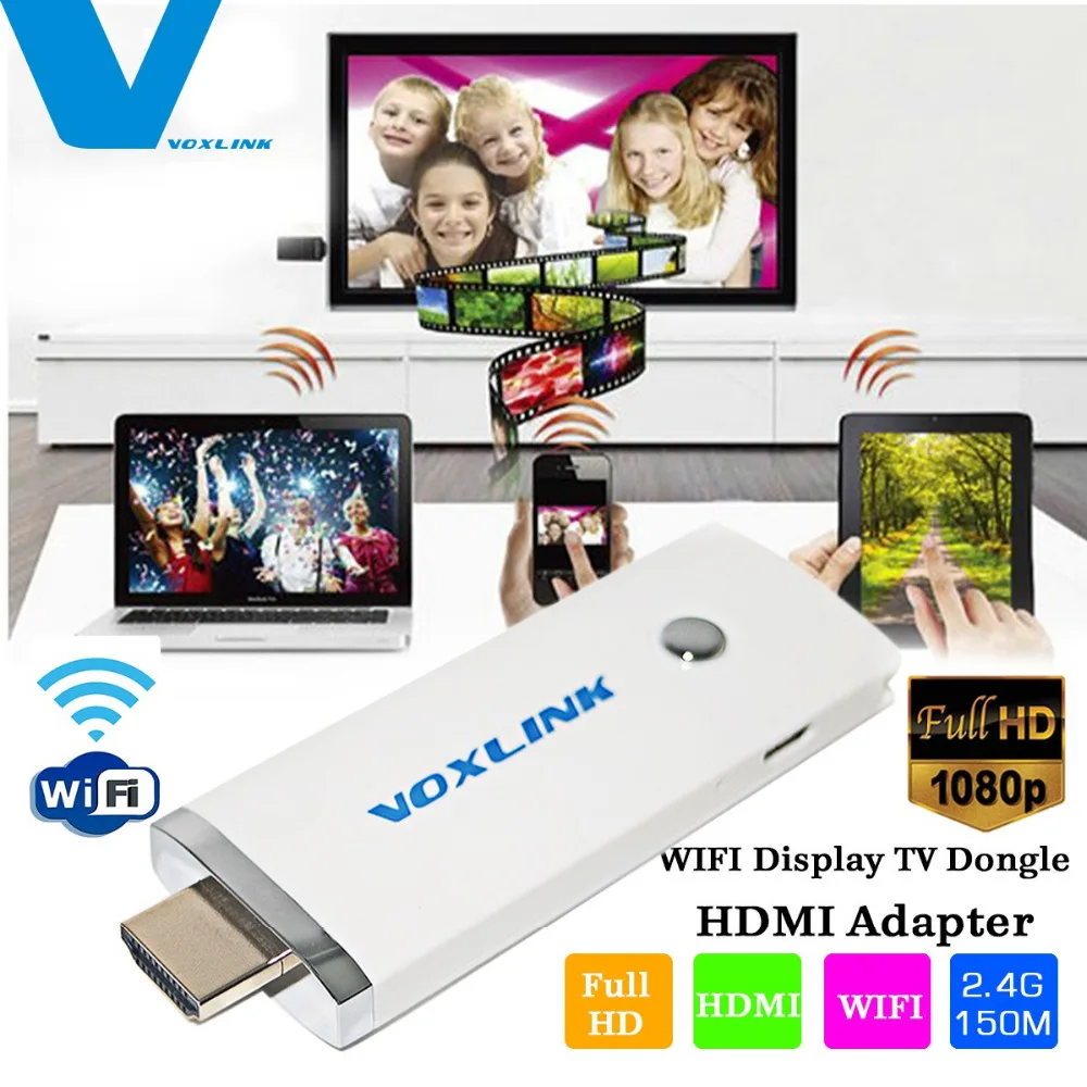 Voxlink 2.4G 150M 1080P WIFI Display TV донгл HDMI адаптер белый