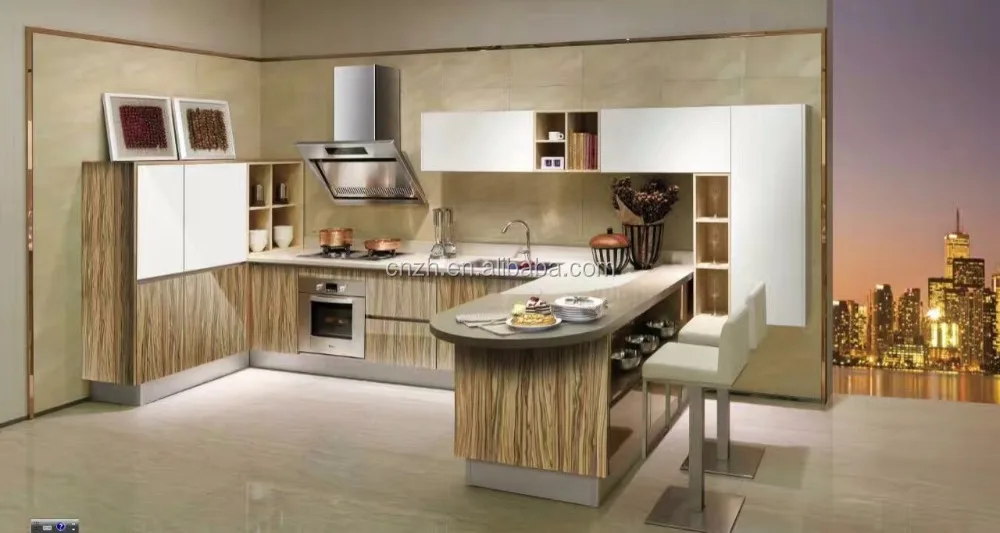 Liberia high glossy finish integrated kitchen cabinets small kitchen design