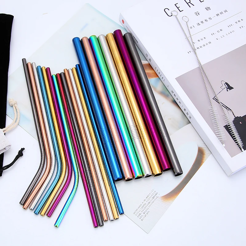 Reusable drinking straws stainless steel metal straws with customized logo  individual wrapped rose gold drinking straws