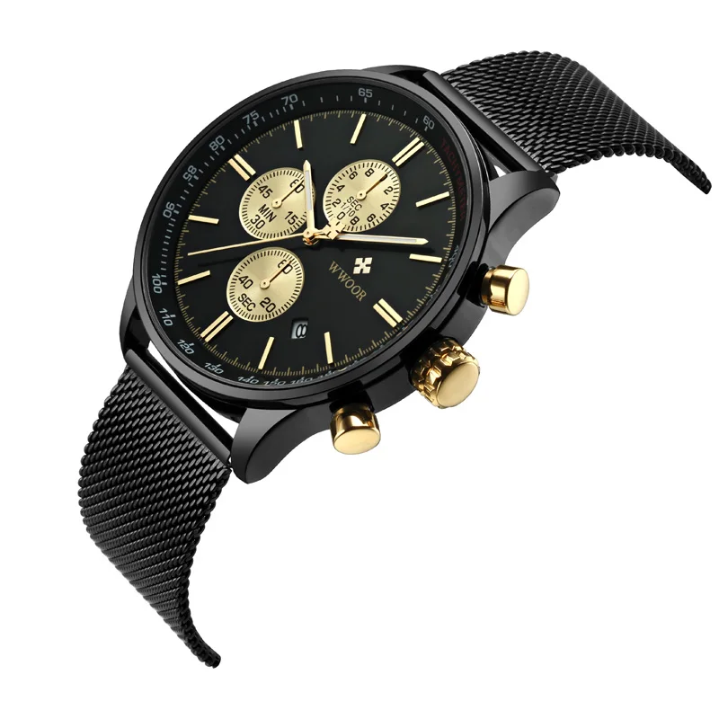 WJ-7707  China Factory WWOR Men Watches Business Stainless Steel Handwatches Fashion Brand Quartz Wrist Watches