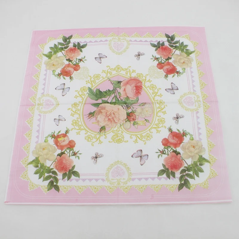 Printed Feature Flower Paper Napkins For Event & Party Decoration Tissue Decoupage Servilleta 33*33cm