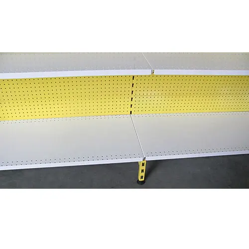 AU50 gondola shelving with wire basket shelves in Australian market with bright yellow powder coating surface