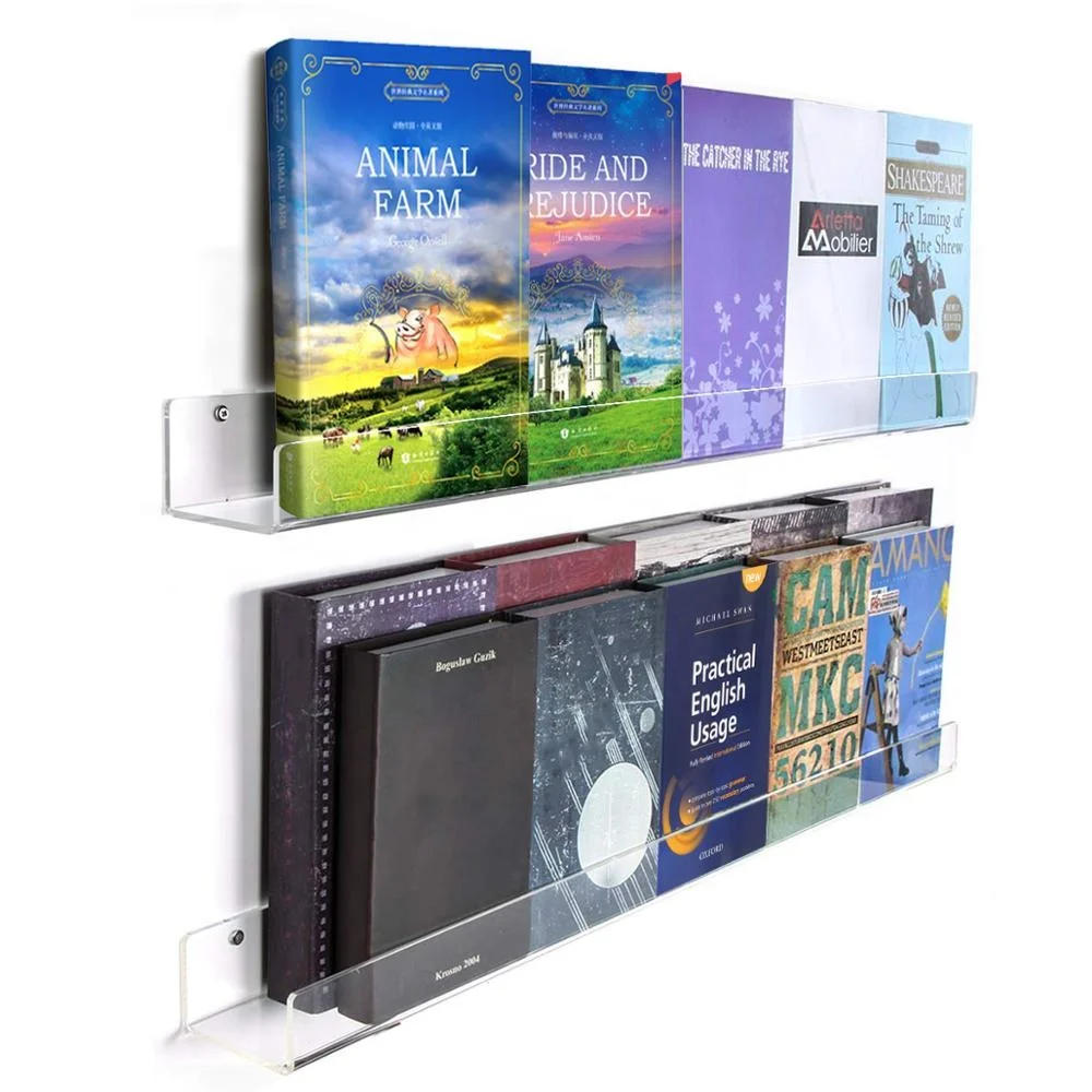 Acrylic Display Holder Wall Mount Acrylic Book Display Stand Clear Acrylic Book Shelf 2 Pack