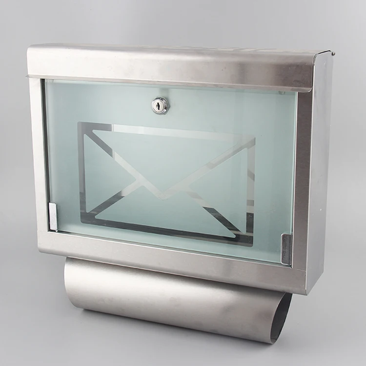 Stainless Steel and Glass Mailbox Wall Mounted Modern Mailbox
