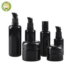 Uv glass jar Dark violet black straight side cosmetic cream bottle jar flat screw lid glass wide mouth open 50g 100g 200g 250g