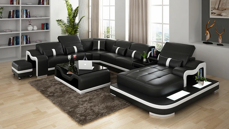 Luxury Furniture Wooden Frame Sofas Modern Living Room Furniture Leather Sofa Set