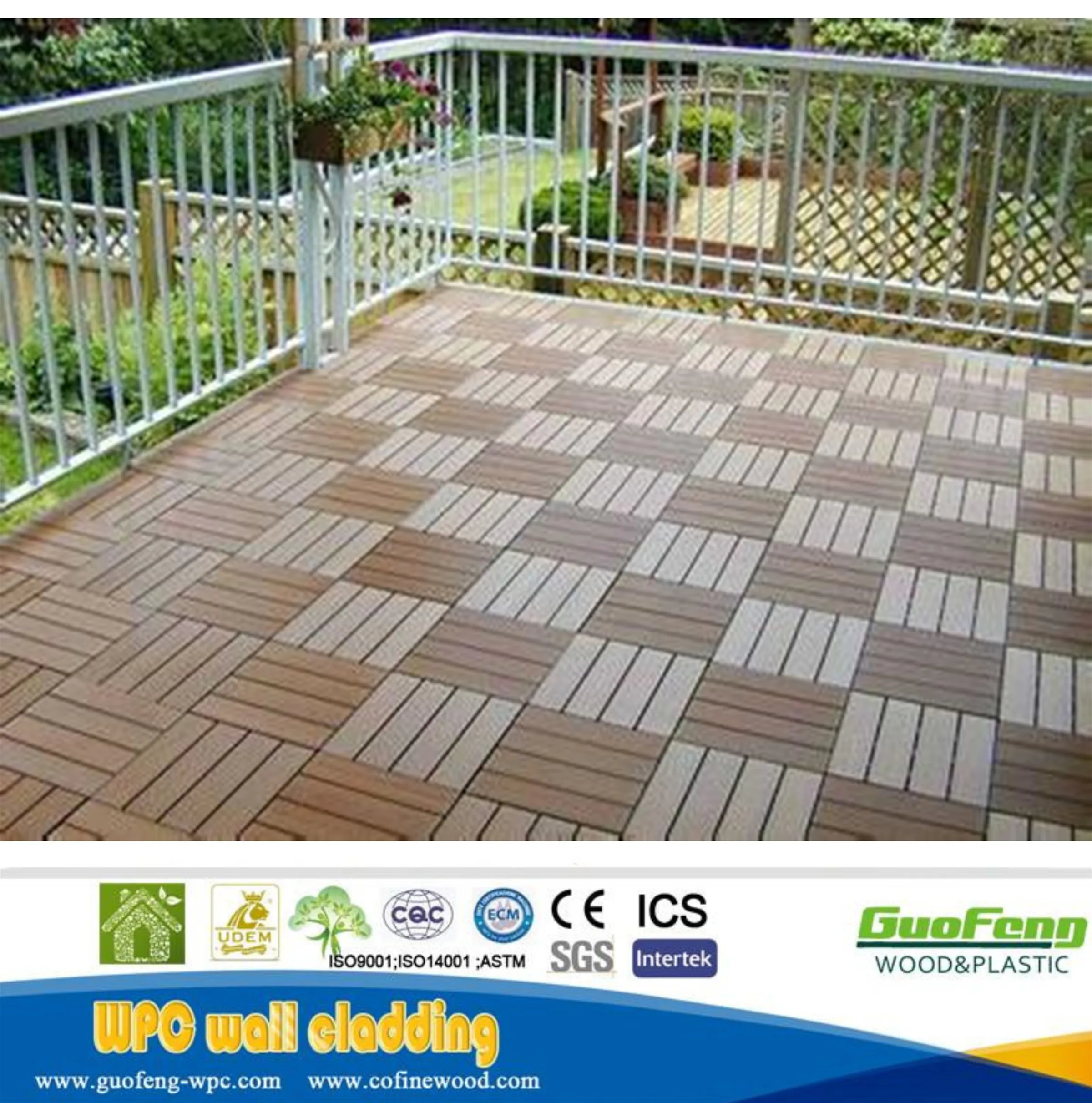 WPC outdoor  interlocking plastic wood tile bathroom tiles