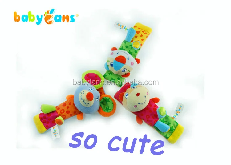 Babyfans cute custom plush baby wrist rattle toy soft animal wrist band