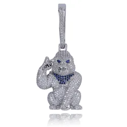 New Real Hiphop High-end 18k Solid Gold Plated Iced Out Lab Diamond CZ Gorilla King Kong Pendant Necklace